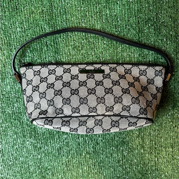 Gucci GG monogram small canvas hand bag gray authentic vintage - Picture 1 of 7